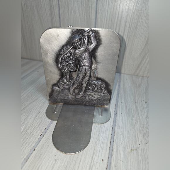 Vtg Pewter Golf Themed Bookends Heavy Silver Toned MCM Golfer 3D PGA Library - Picture 2 of 6